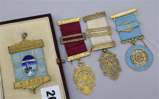 A collection of mixed silver Masonic jewels
